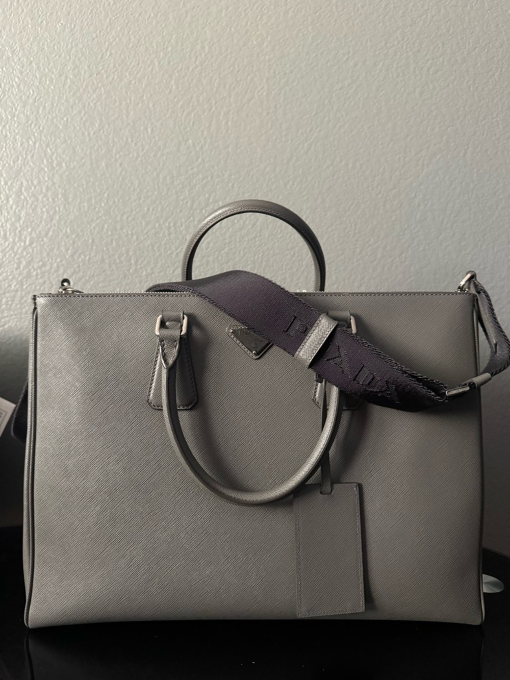 Prada Galleria |  Silver-Gray Saffiano Leather Structured Satchel - Picture 12 of 13